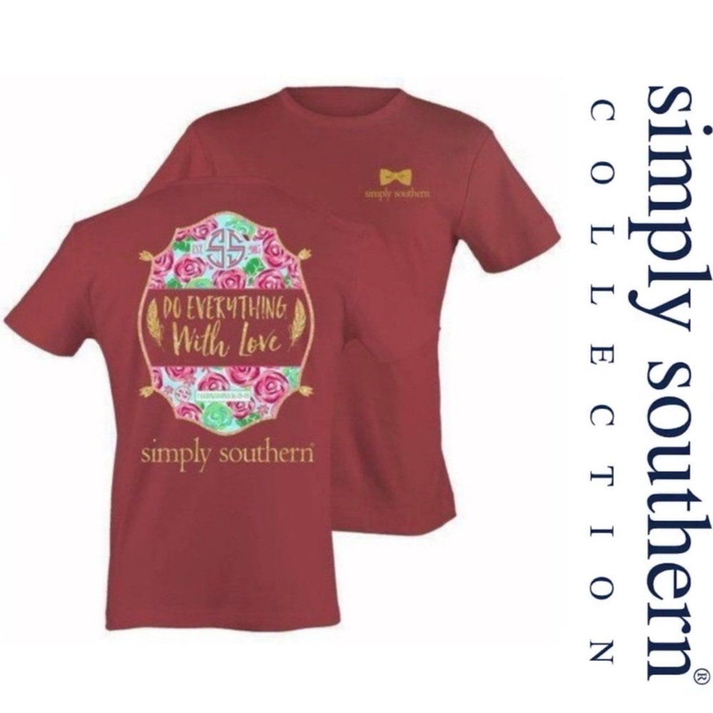 Simply Southern | Red & Gold "Do Everything With Love" Tee | Size Medium